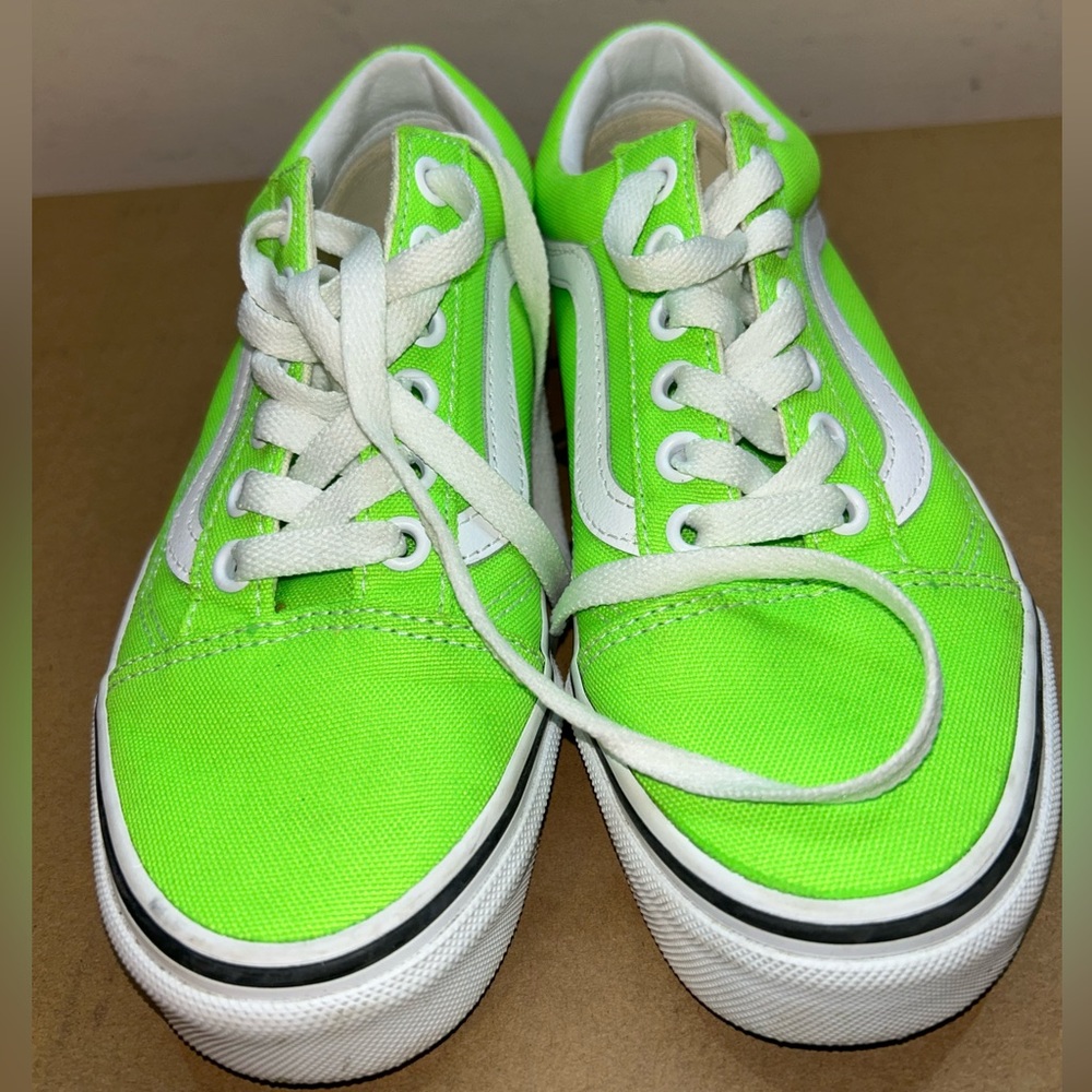 Neon Lime Green/ Electric Green Old Skool Low-Top Vans.